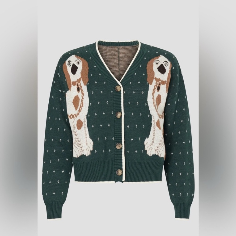 Rachel Antonoff Staffordshire Spaniel Dogs Sweater Cardigan L XL p2p 23”
